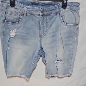 Distressed Light Blue Denim Shorts